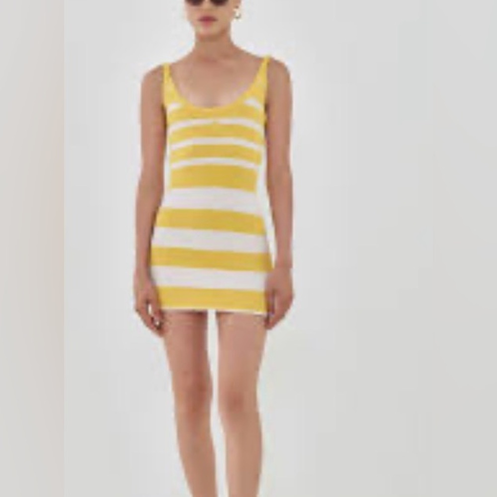 De Rococo Boucle Striped Mini Dress Gold/White stripe sleeveless size medium